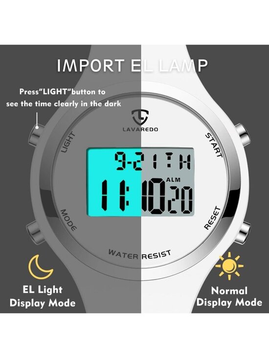 Womens All White Quartz Chronograph Waterproof Outdoor Sport Alarm Digital Watch main image 3